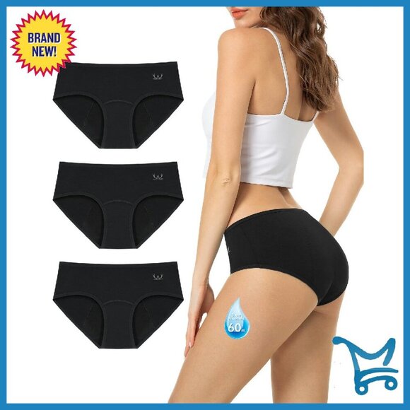 Heavy Flow Period Underwear 3-Pack Leakproof Hipster Briefs Cotton